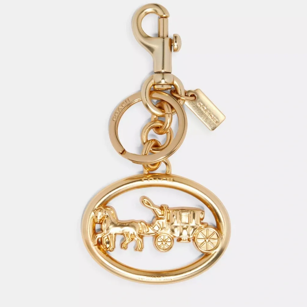 COACH Signature Horse & Carriage Bag Charm Gold Style 5397 Key Ring Holder - Picture 1 of 8